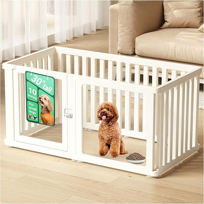 Transparent 10-Panel Dog Playpen, Acrylic Indoor/Outdoor Puppy Pen for Small & Medium Dogs, 30 Inch with Door, White(Ventilated Design 50 * 26 Single Room,30 inch)