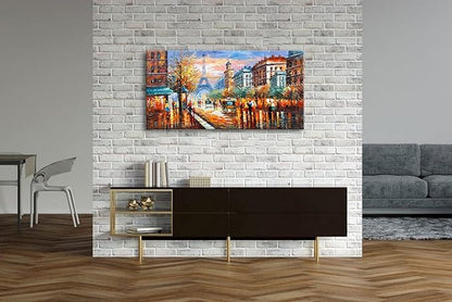 Alenoss Modern Oil Paintings 48x24 Inches Paris Eiffel Tower Landscape Large Canvas Wall Art Abstract Paintings for Living Room Bedroom Office Wall Decor Ready to Hang