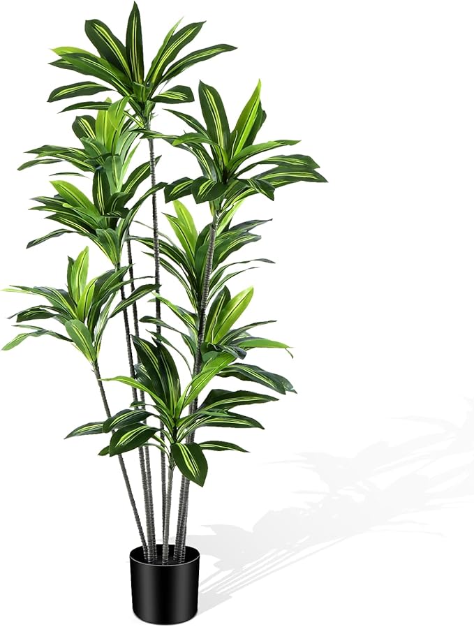 Dracaena Artificial Plant Indoor 6FT - Large Tropical Fake Tree with Lifelike Leaves - Tall Faux Floor Plant in Pot - Artificial Dracaena Tree Indoor for Home Office Living Room Decor