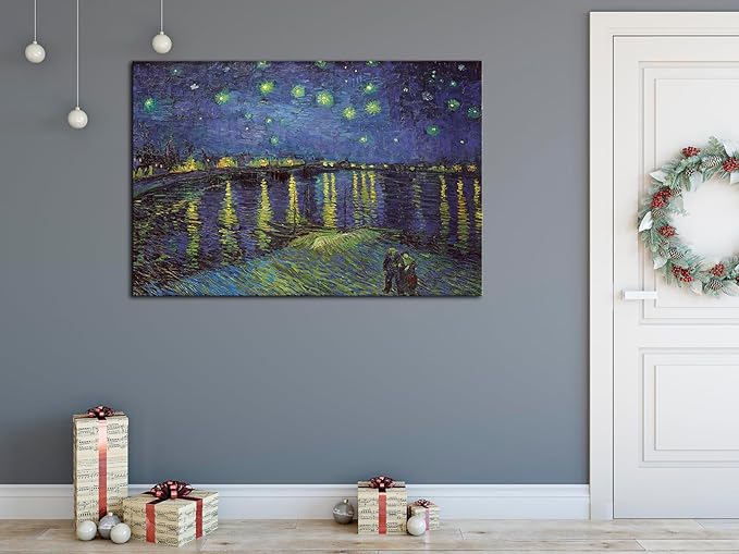 Vincent Van Gogh Canvas Wall Art - Starry Night Over The Rhone Painting, Large Famous Artwork Picture Print for Home Decor 32"x48"