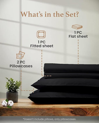Good Sleep Bedding Full Size Sheets - 100% Egyptian Cotton Sheets Full Size, 4Pc, 1000 TC, Sateen Weave, Hotel Full Size Sheet Sets, Soft, Full Bed Sheets Deep Pocket Fits Upto 16" - Black