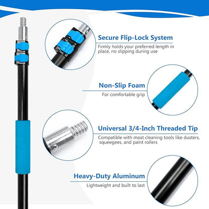 MAVRIZ 5-12 FT Window Washing Kit with Extension Pole (2 Window Squeegee + 1 Telescopic Pole)