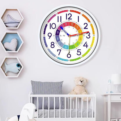Time Teaching Clock 12 Inch Silent Wall Clock for Kids Learning Time, Silent Non-Ticking Quartz Decorative Wall Clock for Teacher's Classrooms Or Children's Bedrooms