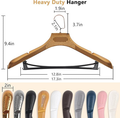 DEDU Suit Hangers for Men 15 Pack, Rose Gold Coat Hangers Extra Wide Non Slip Width 17.7", Thick Plastic with Pants Bar & Metal Hook