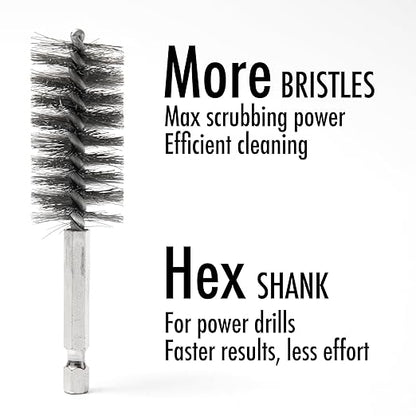 6pcs Copper Tube Pipe Cleaner, 1/2” 3/4” 1” Pipe Cleaning Brush Set, Stainless Steel Wire Bore Brushes for Power Drill, 1/4 Inch Hex Shank