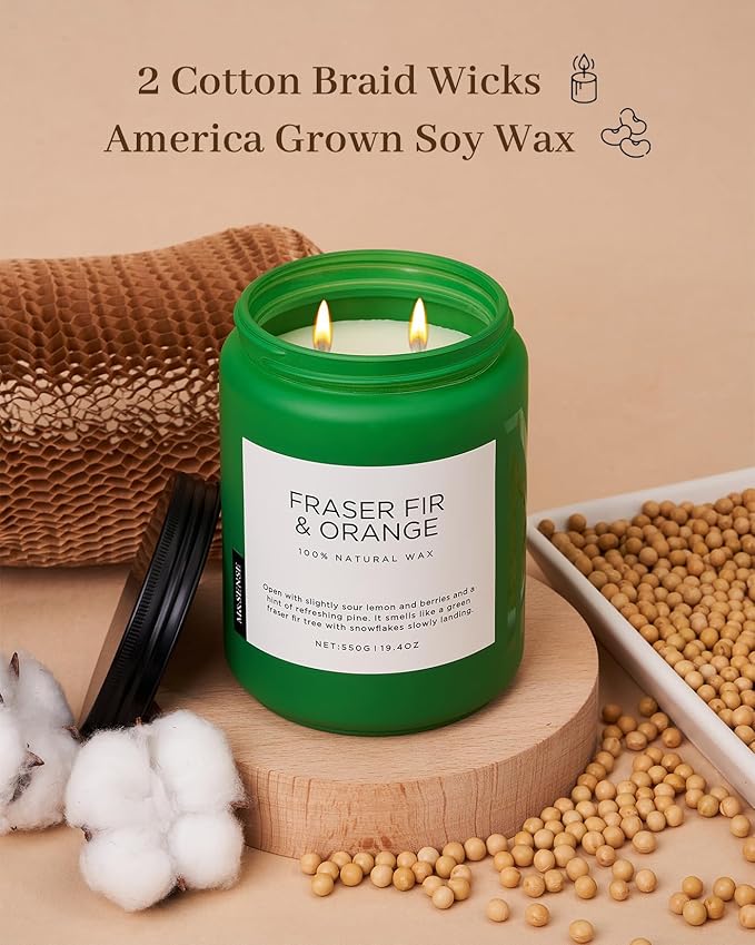 M&SENSE Frasier Fir Pine Scented Candles Large Candle for Home 19.4oz 110 Hour Clean Non Toxic Long Lasting Organic Natural Soy Wax Highly Scented Holiday Candle Gifts for Home Decor