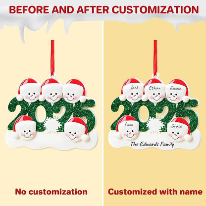 2025 Christmas Ornaments Personalized with Names Family of 2,3,4,5,6, Custom Family Snowman Ornament for Xmas Tree, Personalized Christmas Ornaments Decoration Gifts for Home Decor, 4 Names