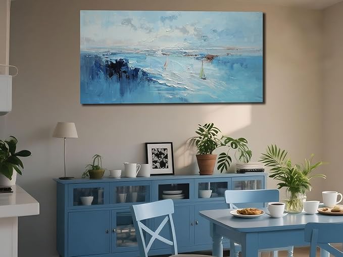 Ardemy Abstract Canvas Wall Art for Living Room Blue Coastal Textured Pictures Paintins Wall Decor Teal Artwork for Walls Home Office Kitchen Bedroom Dining Room Large 58"x29"