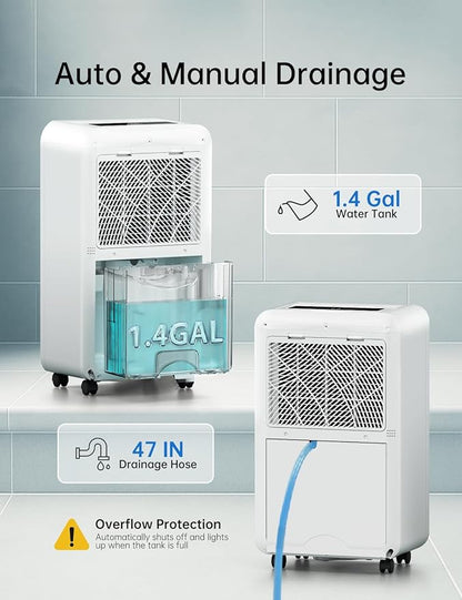 HUMSURE 4500 Sq. Ft 80 Pints Dehumidifier Equipped With Drainage Hose, Automatic Defrosting, for Basement, Home, Bathroom, Bedroom,24-Hour Timer Function