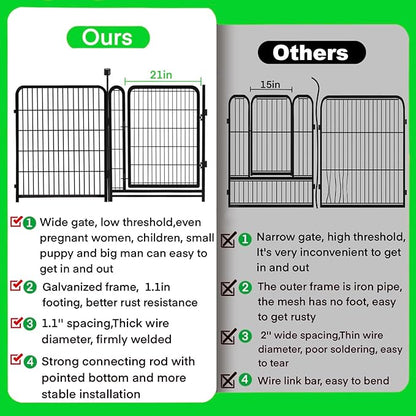 Tall Garden Fences and Borders for Dogs, 48 inch High Garden Fence, 8 Panels Total 17.7 Ft, 21 in Wide Low Threshold Gate. Modular Fencing, Dog Fence Outdoor for Yard. Vegetable Garden Fence