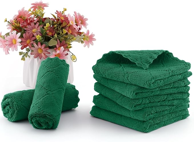Homaxy 24 Pack Kitchen Dish Cloths (10 x 10 Inches, Dark Green), Super Soft and Absorbent Coral Velvet Dish Towels, Nonstick Oil Fast Drying Microfiber Cleaning Cloth, No Lint Household Dishcloths