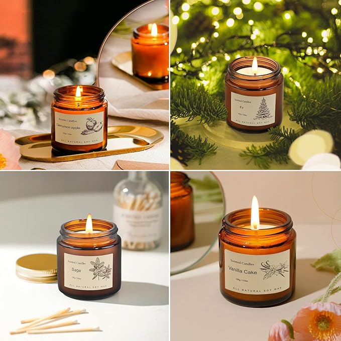 6 Pack Fall Candles Set,Scented Candles for Home, Aromatherapy Gifts for Women Men, Fall Winter Holiday Natural Soy Candles Set for Birthday, Mother's Valentines Day Gifts for Her