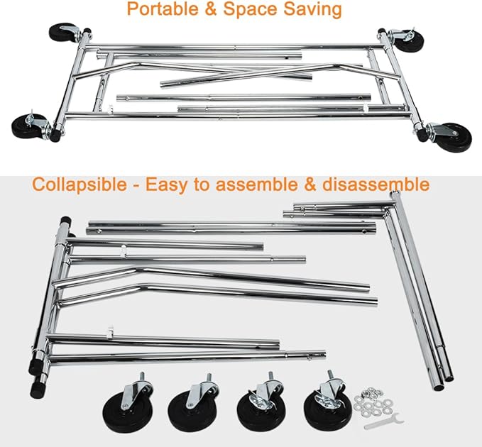 HOKEEPER Clothes Rack, Rolling Clothing Racks for Hanging Clothes, Portable Clothes Rack with Lockable Wheels, Commercial Heavy Duty Garment Rack for Bedroom, Living Room, Laundry, Balcony
