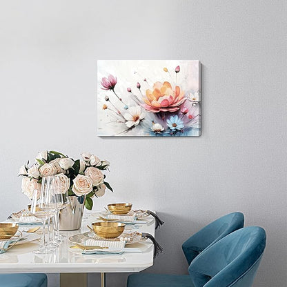 Amatop Canvas Wall Art Abstract Botanical Decor Pink White Blue Orange Colorful Flower Bouquet Print Small Size Art Work For Wall Decor Nature Landscape Canvas Picture For Bedroom Bathroom Office Dining Room 16X12In