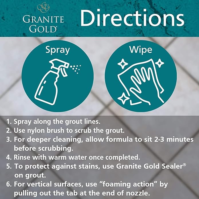 Granite Gold Grout Cleaner Spray with Brush for Stone, Ceramic, Glass & Colored Grout, 64 Fluid Ounces + 24 Fluid Ounces + 4 brushes