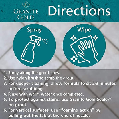 Granite Gold Grout Cleaner Spray with Brush for Stone, Ceramic, Glass & Colored Grout, 64 Fluid Ounces + 24 Fluid Ounces + 4 brushes