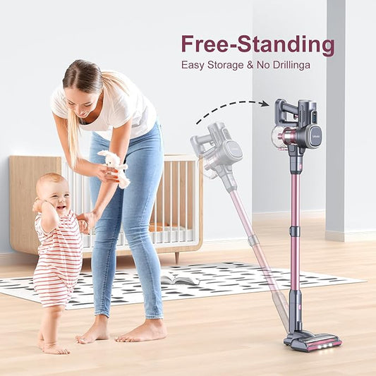 Lubluelu Cordless Vacuum Cleaner,25000Pa Cordless Stick Vacuum with 235W Brushless Motor, 50min Runtime, Detachable Battery, Self-Standing Vacuum for Hard Floor, Carpet, Pet Hair