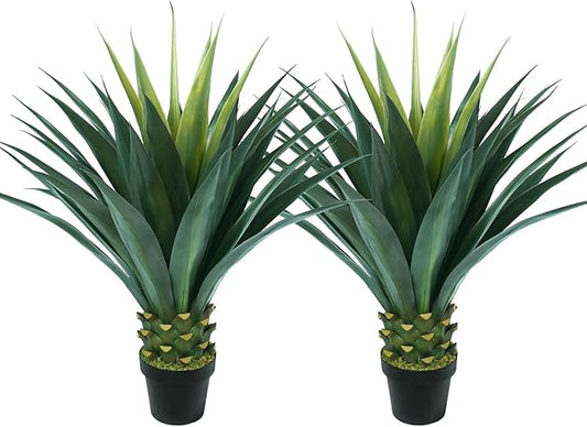 3.5ft Artificial Agave Plant, 42 Inch Tall Faux Agave Plants in Black Pot, Fake Floor Plant Outdoor Indoor for Front Porch Patio Home Office Door Step Hotel Desert Style Decor 2PCS
