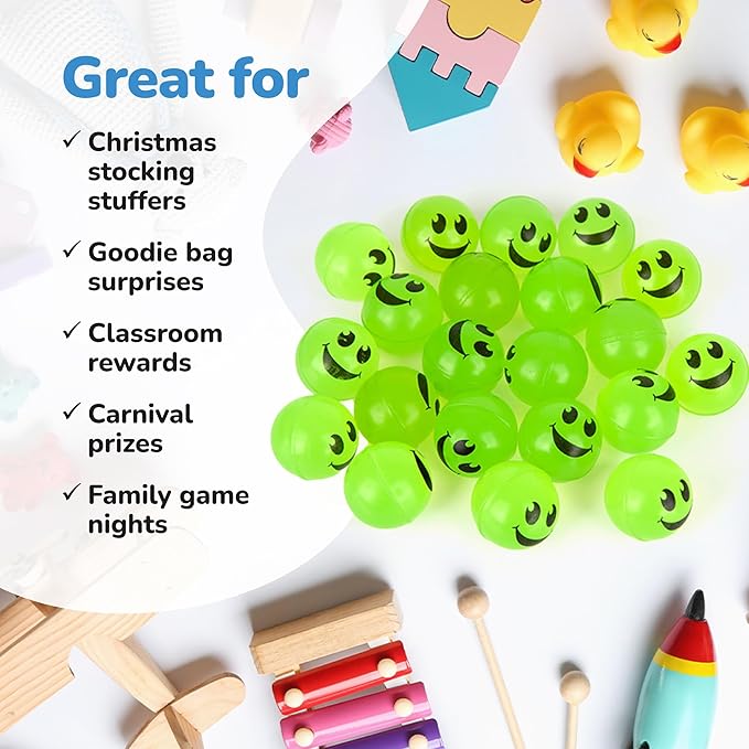 ArtCreativity 36 PCS Glow in The Dark Smile Face Green Bouncy Balls - Bulk Pack of 36, 1 Inch High Bounce Balls for Kids, Christmas Party Favors, Goodie Bag Stuffers for Boys and Girls