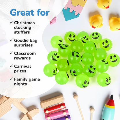 ArtCreativity 36 PCS Glow in The Dark Smile Face Green Bouncy Balls - Bulk Pack of 36, 1 Inch High Bounce Balls for Kids, Christmas Party Favors, Goodie Bag Stuffers for Boys and Girls
