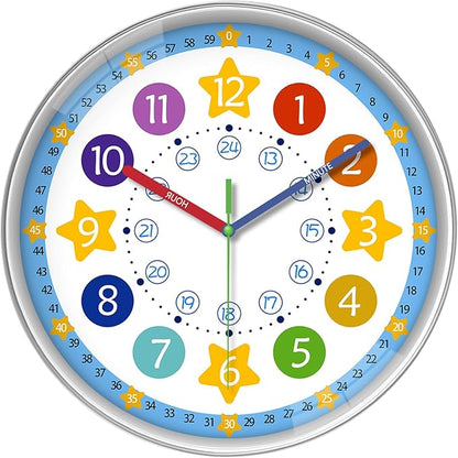 XFM Large Kids Wall Clock 16 Inch Silent Non Ticking Quartz Battery Operated Decorative Time Teaching Clock for Children Bedroom Nursery Room Classroom
