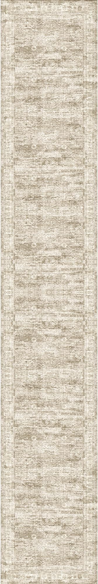 Washable Runner Rug 2.5x16, Non-Slip Long Hallway Runner for Entryway, Soft Vintage Kitchen Mats for Floor, Abstract Dining Room, Bedroom, Living Room Rugs(2.5'x16', Brown/Ivory)