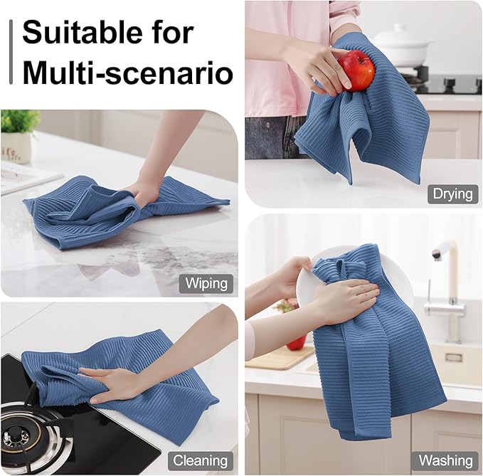 Homaxy Premium Kitchen Towels (18"x 28", 6 Pack), Large 100% Cotton Kitchen Hand Towels, Ultra Absorbent Ribbed Terry Tea Towels Set with Hanging Loop, Navy Blue