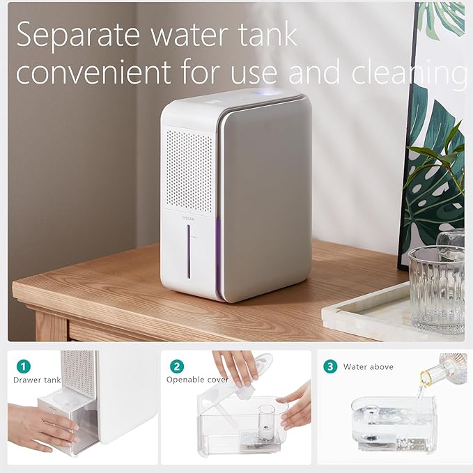 Dehumidifier, Humidifier & Air Filtration & aroma diffuser 3 in 1-1000ml Tank, Auto Humidity Control, ≤45dB Quiet, 7-Color LED for Bedroom/RV/Office (350 sq.ft)