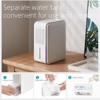 Dehumidifier, Humidifier & Air Filtration & aroma diffuser 3 in 1-1000ml Tank, Auto Humidity Control, ≤45dB Quiet, 7-Color LED for Bedroom/RV/Office (350 sq.ft)