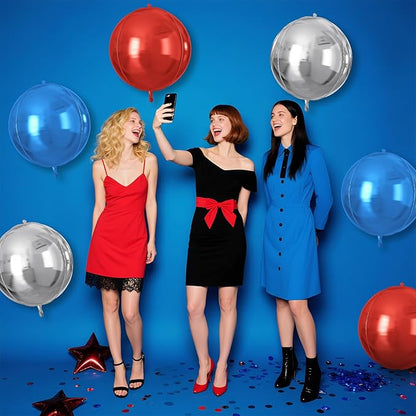 Red Blue Silver Round Foil Balloons 9 pcs,Metallic Giant 4D Round Balloons 22 Inch for Birthday Baby Shower Kids Boys Party Decorations