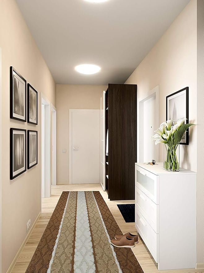 Custom Cut Hallway Runner Rug, Slip Resistant, 31 Inch Wide X Your Choice of Length, Damask Beige, 31 Inch X 25 feet