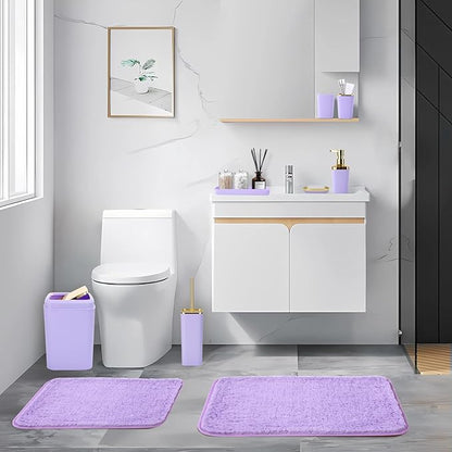 Bathroom Set - Purple Bathroom Sets with Shower Curtain and Rugs, 24PCS Shower Curtain Set with Hooks, Soap Dispenser, Soap Dish, Toilet Brush Holder and Trash Can for Housewarming
