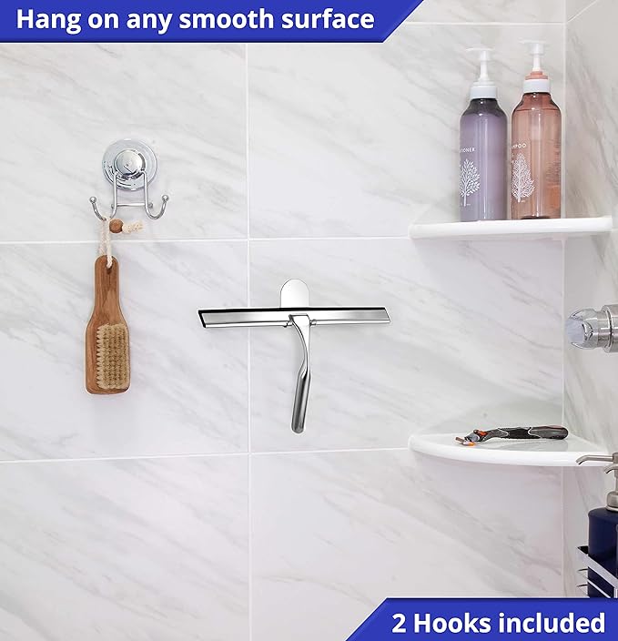 HOME SO 12” Shower Squeegee in Chrome Finish; Effective Rubber Blade Squeegee for Windows, Glass Shower Doors, Car Windshield, Mirrors, Tile Walls, Kitchen Surfaces and More