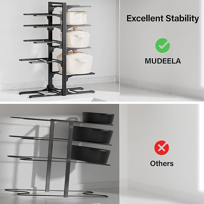 MUDEELA 10-Tier Pots and Pans Organizer under Cabinet, Heavy Duty Adjustable Pot Pan Organizers inside Cabinet, Kitchen Cabinet Organizers and Storage for Big Stockpots, Heavy Cookware