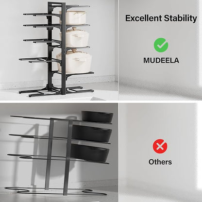 MUDEELA 10-Tier Pots and Pans Organizer under Cabinet, Heavy Duty Adjustable Pot Pan Organizers inside Cabinet, Kitchen Cabinet Organizers and Storage for Big Stockpots, Heavy Cookware