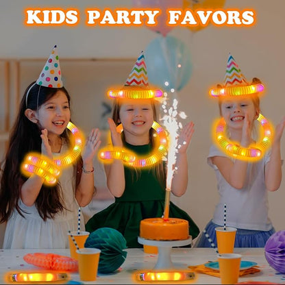 Orange Glow Sticks Pop Tubes,12-24PCS Light Up Necklaces & Bracelets,Mardi Gras Party Favors Accessories Decorations,Glow Birthday Wedding Carnival Valentines Day Party Supplies for Kids & Adults
