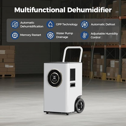 ALORAIR 145PPD Commercial Dehumidifier with Pump & Drain Hose, SLGR Tech Dehumidifiers for Garage, Large Room, Basement, Industrial Space, Power-Off Memory, Sentinel Elite60X