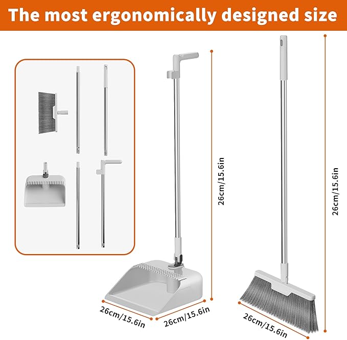 Household Broom with Dustpan Combo Set, Air Broom with Extra-Long Adjustable Aluminum Handle, Cleaning Supplies for Housekeeping (M3)