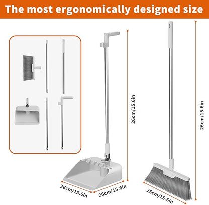 Household Broom with Dustpan Combo Set, Air Broom with Extra-Long Adjustable Aluminum Handle, Cleaning Supplies for Housekeeping (M3)