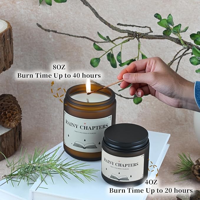 Rainy Chapters Scented Jar Candle - 100% Soy Wax Aromatherapy Candle with Juniper & Cedar Notes, Long-Lasting Fragrance for Home, Relaxation Romantic Ambience (8oz, 40-Hour Burn Time)
