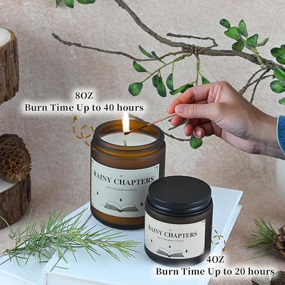 Rainy Chapters Scented Jar Candle - 100% Soy Wax Aromatherapy Candle with Juniper & Cedar Notes, Long-Lasting Fragrance for Home, Relaxation Romantic Ambience (8oz, 40-Hour Burn Time)
