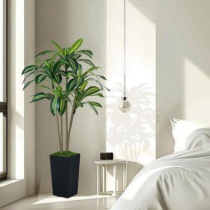 Artificial Dracaena Tree 5FT, Faux Tree with Black Tall Planter, Fake Yucca Tree Tall Faux Plants Indoor, Floor Plant for Home Office Living Room Garden Decor Outdoor, Housewarming Gift