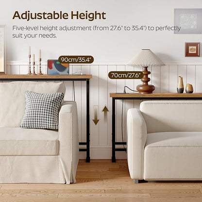 78.7" Console Table with Adjustable Height (27.6"-35.4") and Power Outlet, Skinny Behind Couch Table, Narrow Long Sofa Table for Living Room, Hallway, Entryway, Rustic Brown and Black CT09UBR