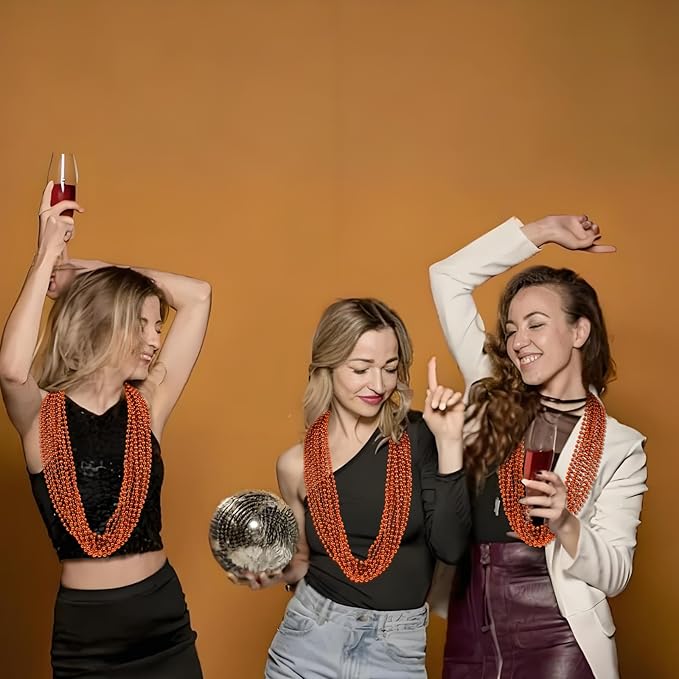 YAXINRUI 120 PCS Orange Bead Necklace, Orange Mardi Gras Beads, 33 Inch Halloween Beaded Necklace for Mardi Gras Christmas Halloween Festive Events