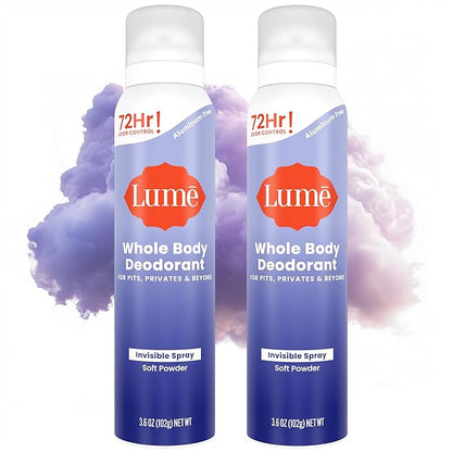 Lume Invisible Spray Deodorant For Women - Whole Body Deodorant Spray - 72 Hr Odor Control - Ozone Friendly, Natural Propellant - Aluminum & Baking Soda Free, Skin Loving - 3.6 ounce (Soft Powder)