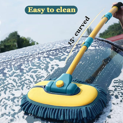 Car Wash Brush with Long Handle, Car Wash Mop Mitt with 2 Replacement Head , Extension Pole Car Brush Cleaning Kit for Cars Trucks