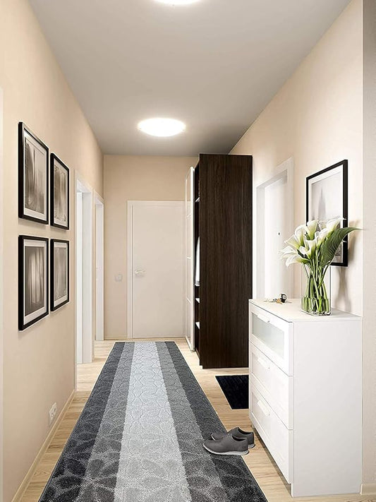 Custom Size Hallway Carpet Runner Rug, Slip Resistant, 31 Inch Wide X Your Choice of Length, Flower Grey, 31 Inch X 6 feet