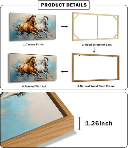 YYYYHPP WKYP2275 Wall Art Horses Pictures Canvas Wall Art Wood Framed Canvas Prints Painting Horses Pictures Ready to Hang for Living Room Bedroom Kitchen Home and Office Wall Decor