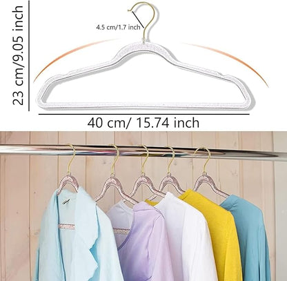 Pink Clothes Hangers 16", 40 Pack Plastic Clear Coat Hanger for Adult Closet, Durable Bling Ganchos de Ropa with Swivel Hook, Notched Shoulders & Ultra-Thin Space Saving Laundry Hanger for Dress Suits