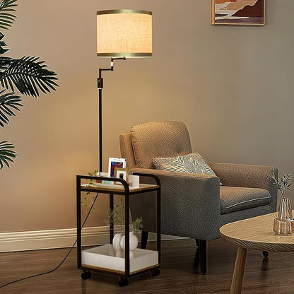 Lightdot 63IN Floor Lamps with Storage Table&Basket, Modern Standing Tall Lamps with Adjustable Fabric Lampshade and Movable&Fixed Casters, Coner End Table Lamp for Living Room/Bedroom/Office-Black